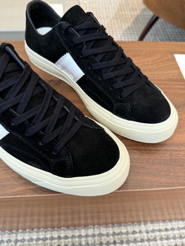 2025 Unisex TOM FORD Black White Suede Leather Sneakers