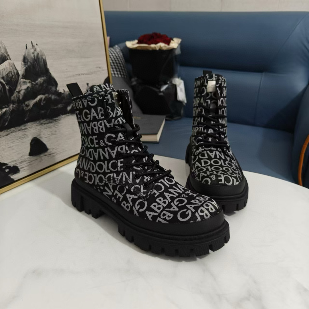 2024 Unisex Dolce & Gabbana Black Printed Leather Boots MJ00360