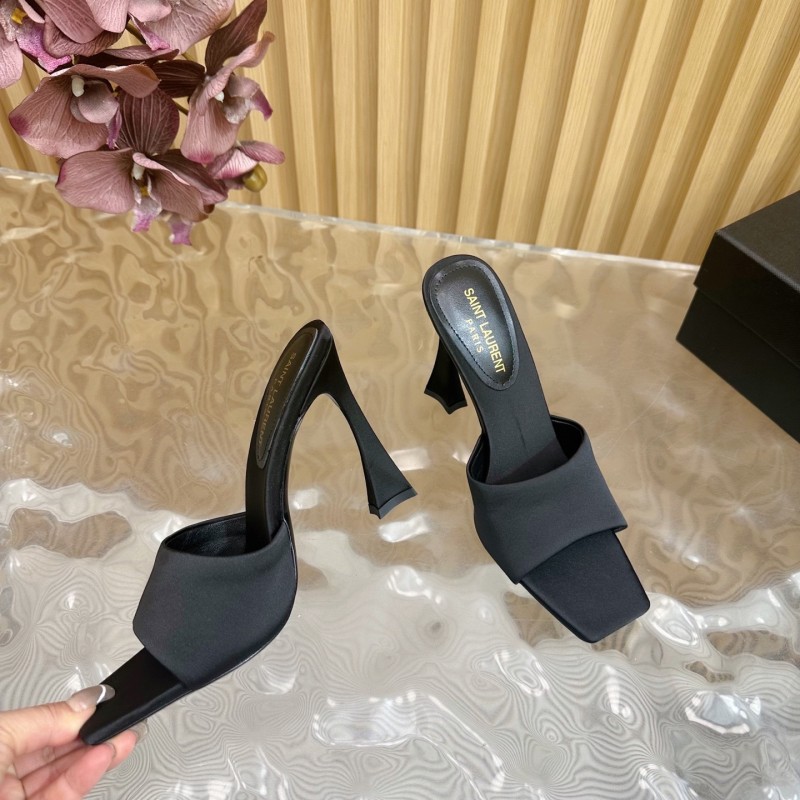 2025 Women Yves Saint Laurent Black Silk Heels KFY00280