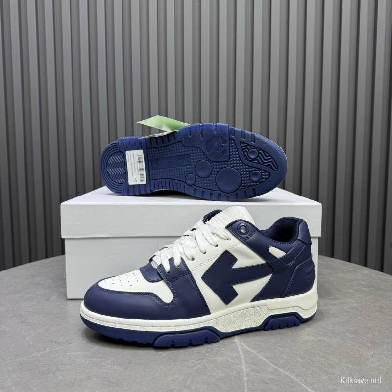 2025 Unisex Off-White Navy White Leather Sneakers MJ00320