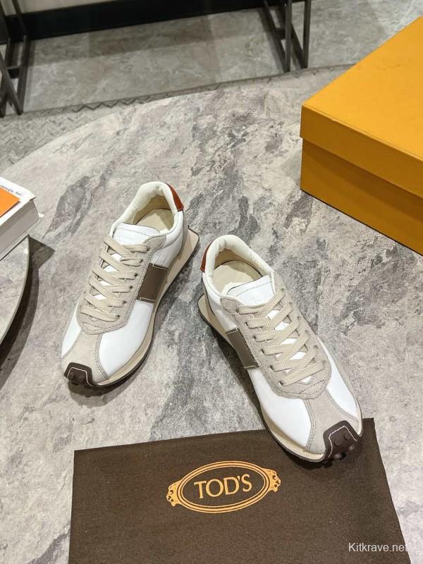 2025 Women TOD'S White Beige Suede Nylon Sneaker KFY00330