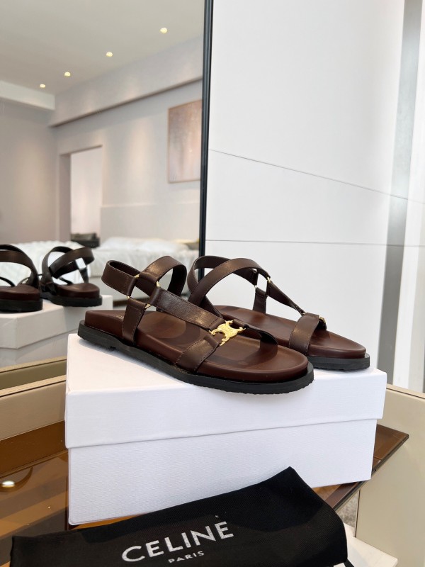 2025 Women Celine Brown Leather Sandals LY00220