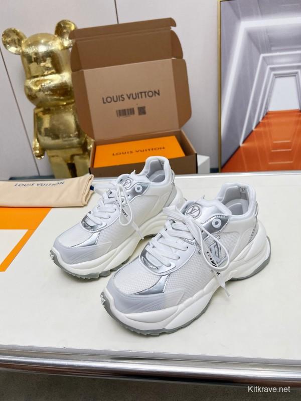 2025 Women Louis Vuitton White Gold Leather Mesh Sneakers LY00340