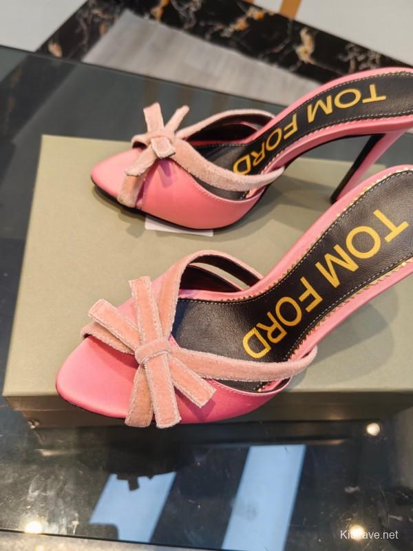2025 Women TOM FORD Pink Velvet High Heel Backless Sandals KFY00290