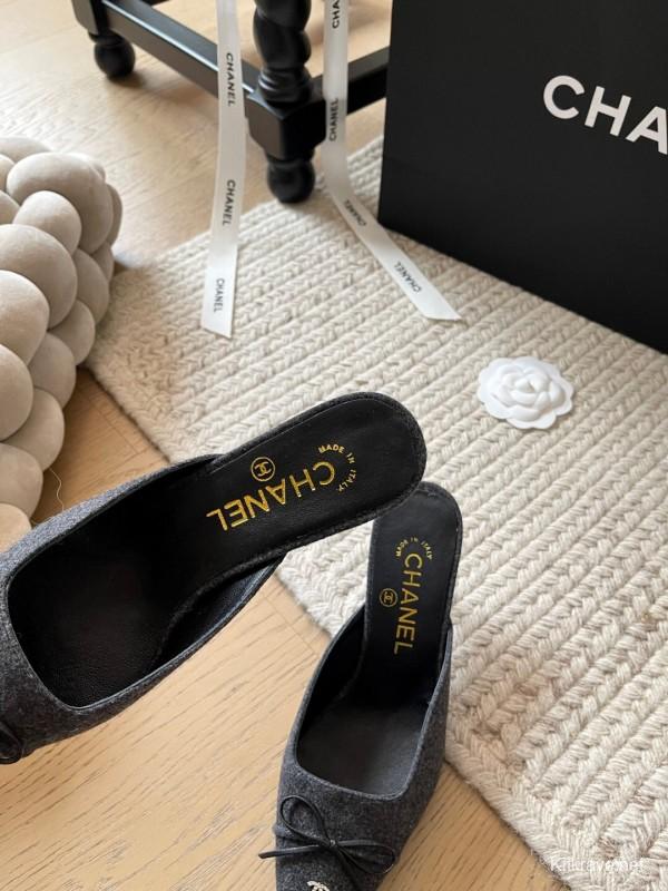 2025 Women Chanel Black Fabric Mules