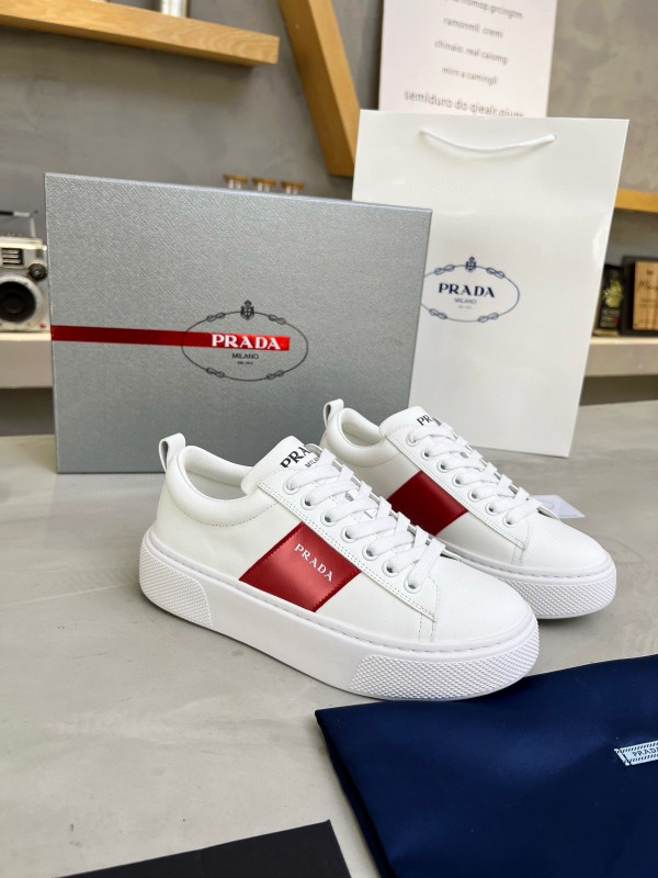 2024 Women Prada White Red Leather Sneakers MJ00310