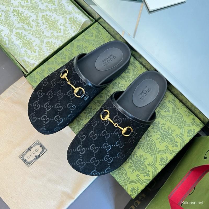 2024 Slippers Gucci Black Suede Slippers MJ00280