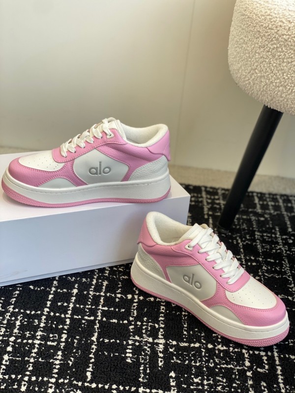 2025 Women Alo White Pink Leather Sneakers KFY00280