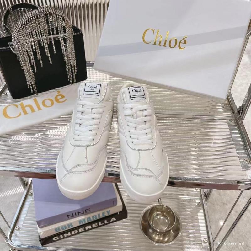 2025 Women Chloé White Leather Sneakers LY00300
