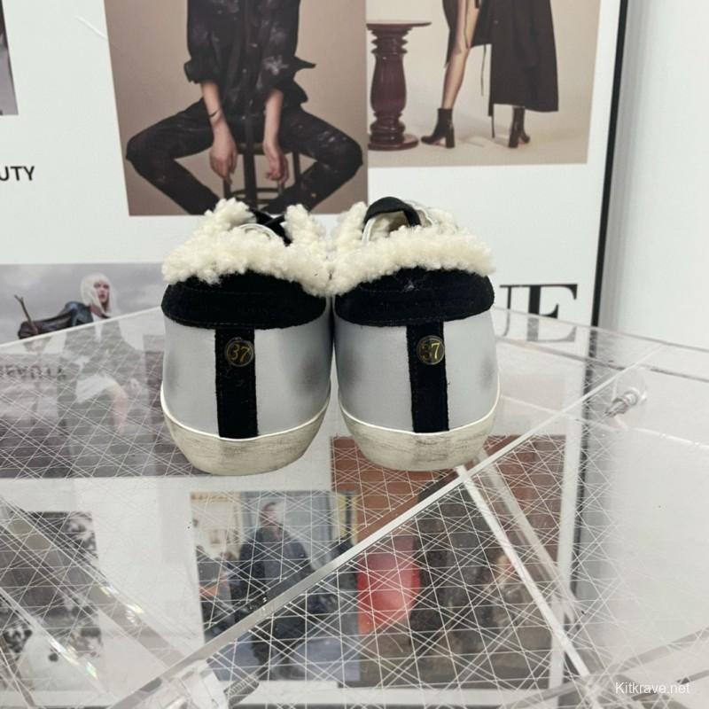 2025 Women GGDB Black White Leather Shearling Sneaker