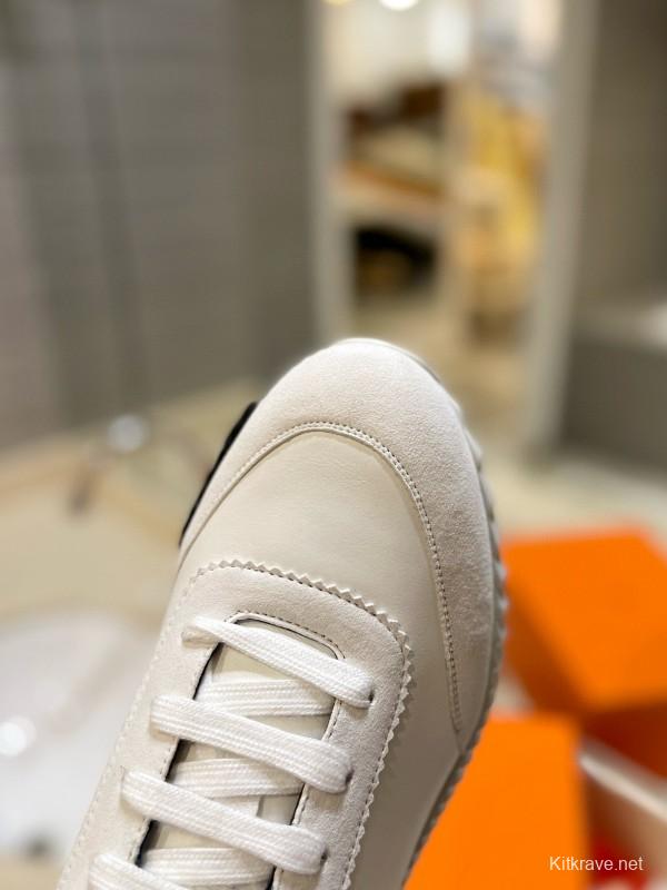 2024 Unisex Hermès White Black Silk Lambskin Rain Cloth Casual Sneakers MJ00320