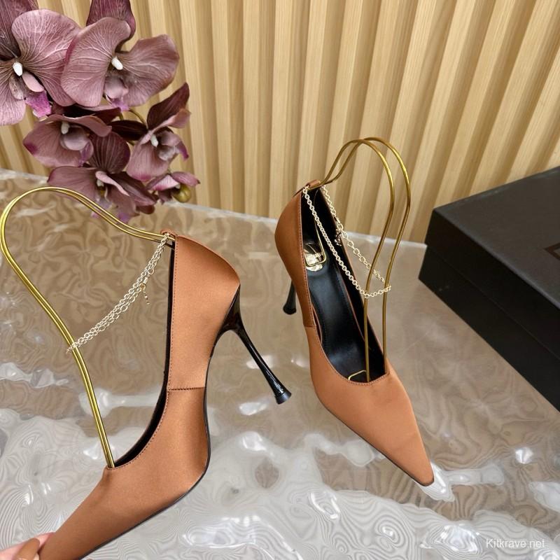 2025 Women Yves Saint Laurent Beige Leather Pointed Toe Pumps MJ00310