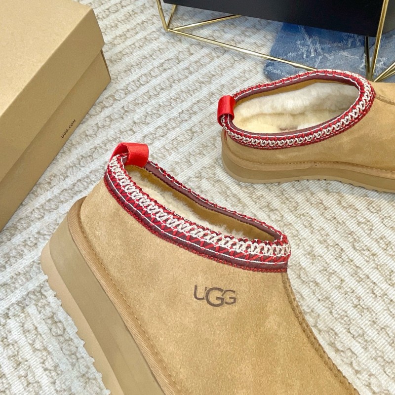 2024 Women UGG Beige Red Suede Platform Slip-On MJ00230