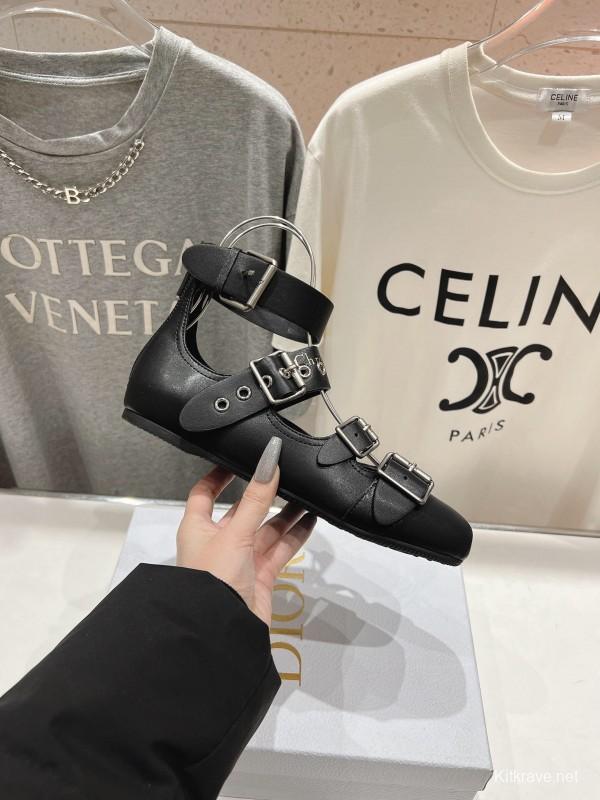 2025 Women Dior Black Leather Gladiator Sandals KFY00320