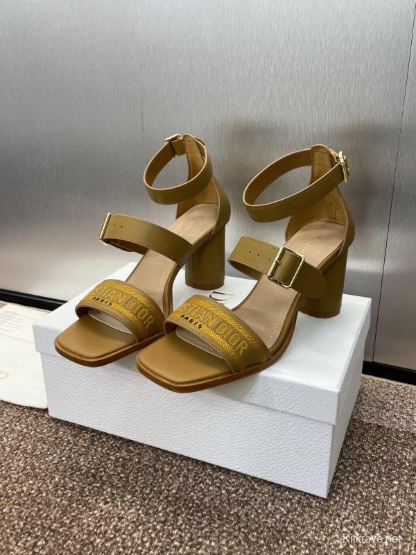 2025 Women Dior Yellow Leather Sandals Christian Dior Logo