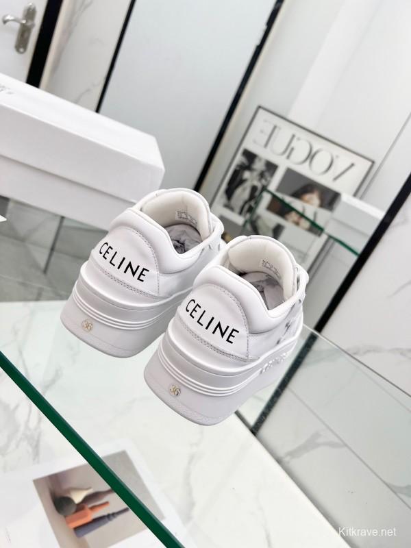 2025 Women CELINE White Leather Sneakers