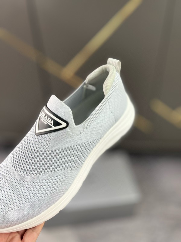 2024 Unisex Prada Light Grey Breathable Flyknit Sneakers MJ00230