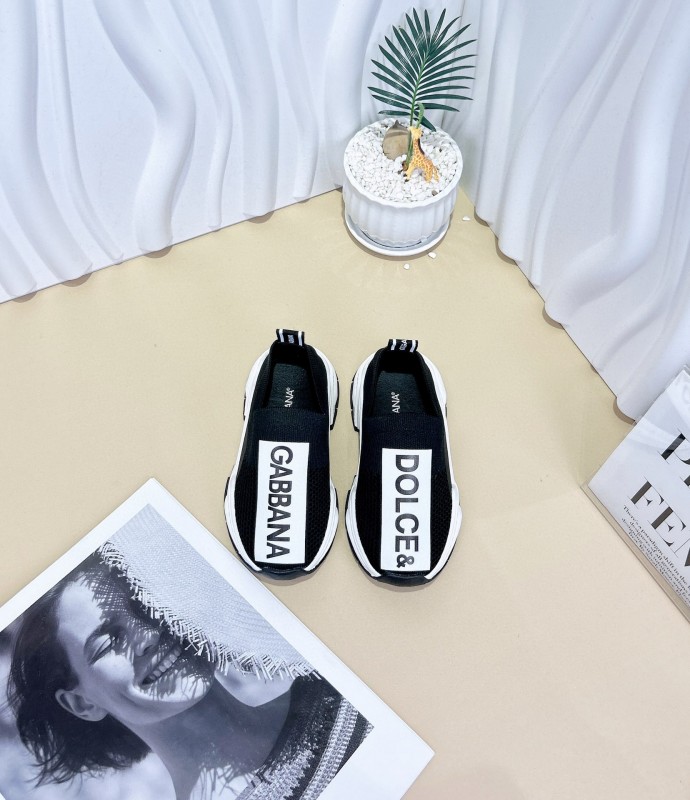 2024 Kids Dolce & Gabbana Pink Black White Fabric Sneakers
