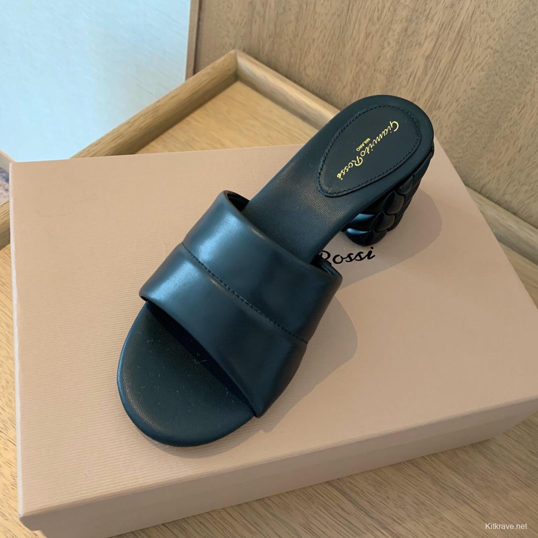 2025 Women Gianvito Rossi Black Leather Slippers KFY00260