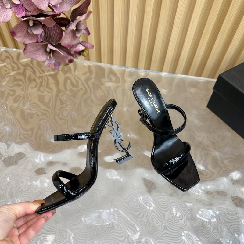 2025 Women Yves Saint Laurent Black Patent Leather High Heel Sandals MJ00310