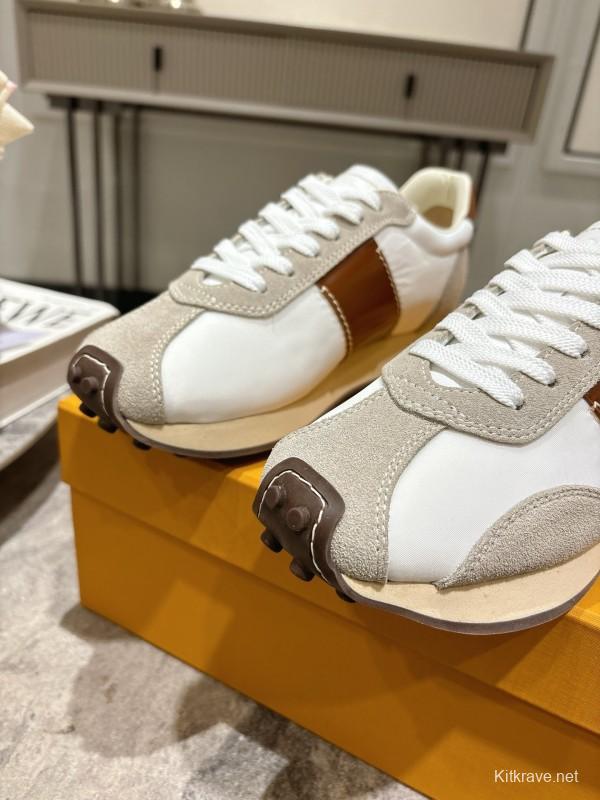 2025 Women TOD'S White Brown Beige Leather Suede Sneakers