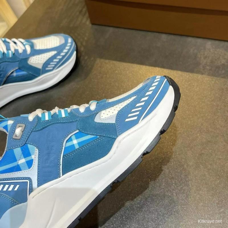 2025 Unisex Burberry Blue White Suede Leather Cotton Sneakers Retro Check MJ00380