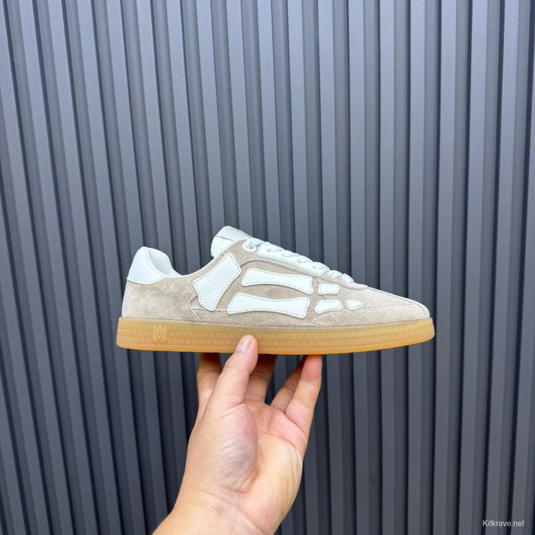 2024 Unisex Amiri Beige White Suede Leather Sneakers MJ00300
