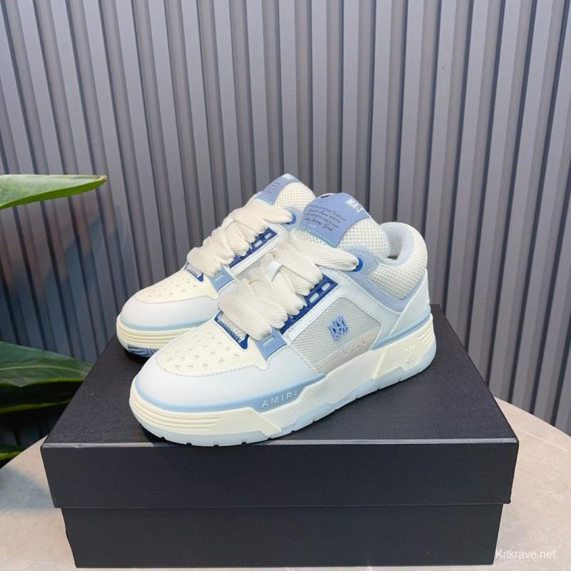 2024 Unisex Amiri White Blue Leather Mesh Sneakers MJ00360