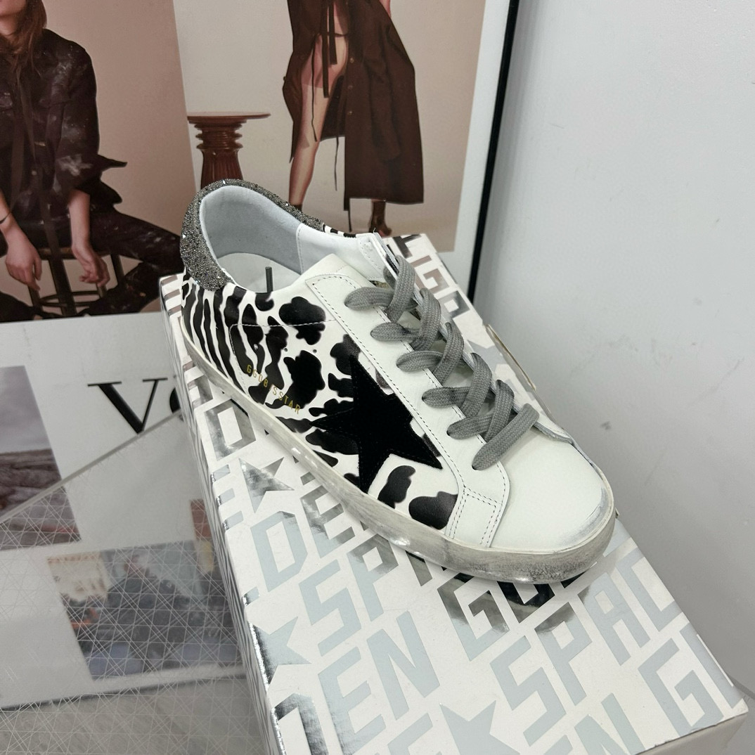 2025 Women GGDB Black White Leather Cow Print Sneakers