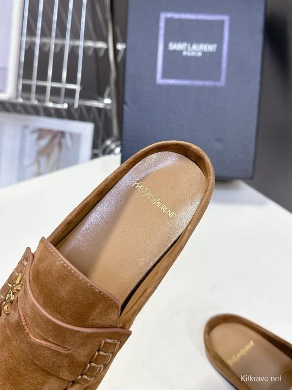 2025 Women Yves Saint Laurent Brown Suede Loafers KFY00330