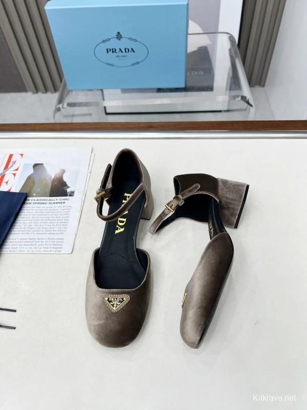 2025 Women Prada Brown Velvet Mary Jane Shoes