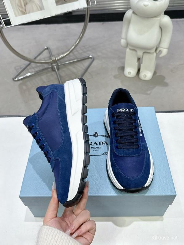 2025 Unisex Prada Blue Nylon Leather Sneakers KFY00310
