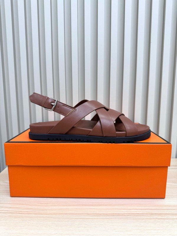 2025 Women Hermès Brown Leather Sandals LY00270