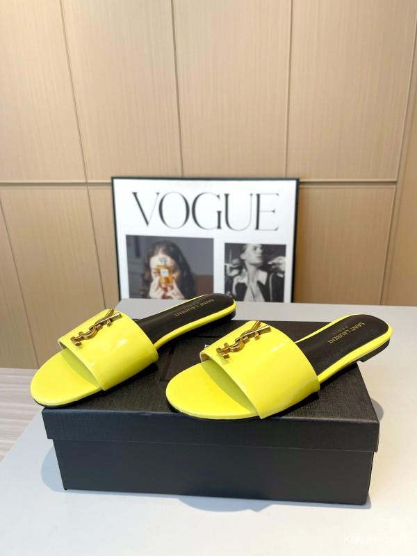 2025 Women Yves Saint Laurent Yellow Patent Leather Slippers LY00180