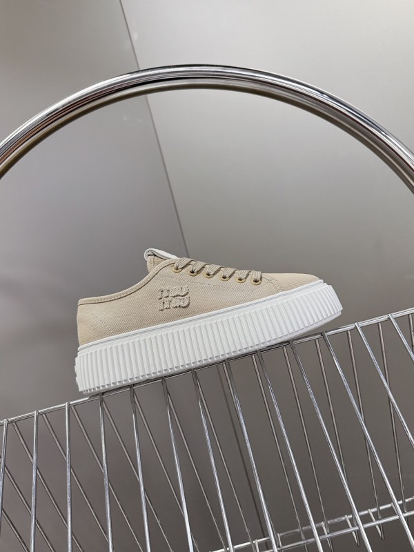 2025 Women Miu Miu Beige Canvas Sneakers LY