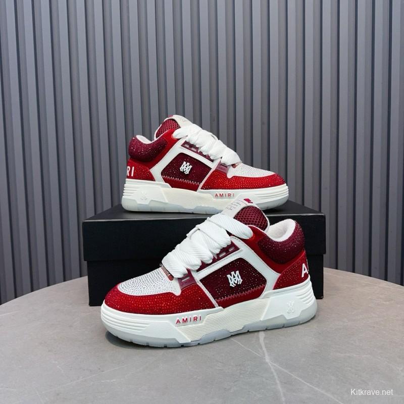 2024 Unisex Amiri Red White Leather Mesh Sneakers MJ00410
