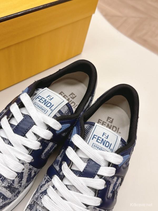 2025 Unisex Fendi Blue White Leather Canvas Plimsolls FF Vintage Design LY00350(F)/LY00360(M)