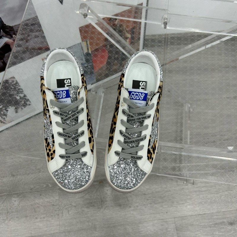 2025 Women GGDB Leopard Silver Glitter Leather Suede Sneakers
