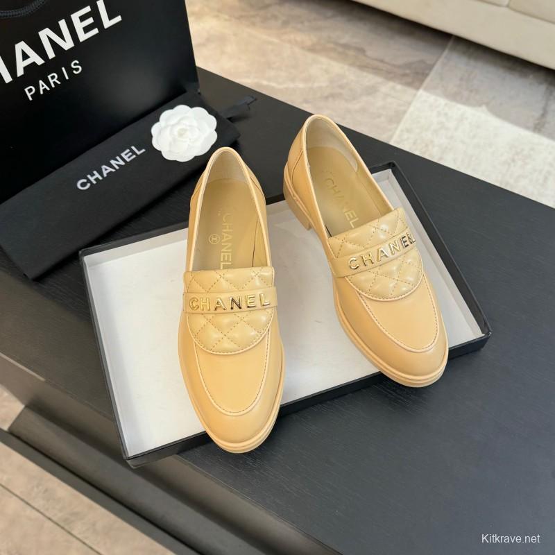 2025 Women Chanel Beige Leather Loafers KFY00310