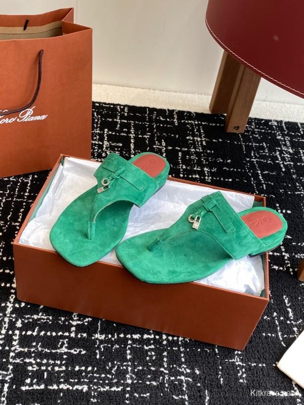 2025 Women Le Parmentier Green Suede Slippers KFY00280