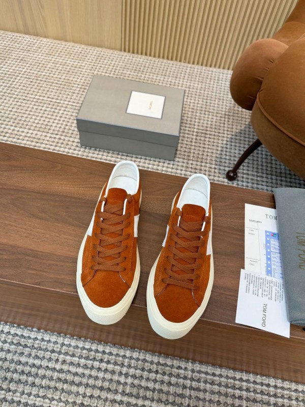 2025 Men TOM FORD Brown White Suede Sneakers LY00360