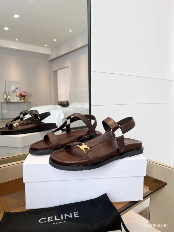 2025 Women Celine Brown Leather Sandals LY00220