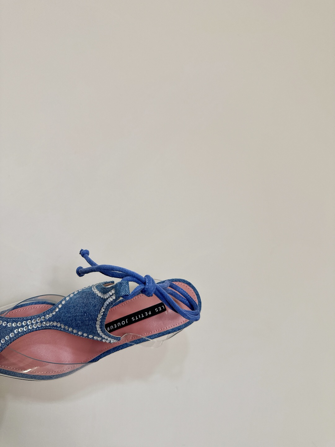 2025 Women Les Petits Joueurs Blue Denim Satin Leather Heels KFY00290