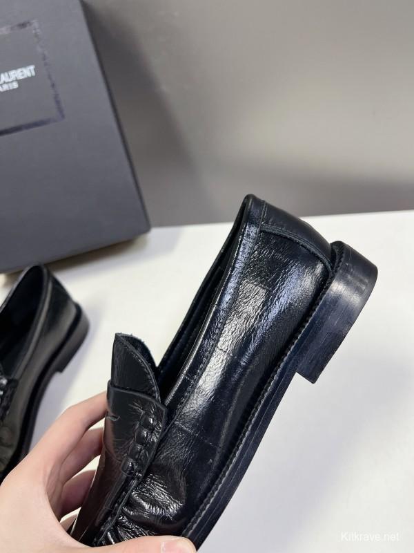 2025 Women Yves Saint Laurent Black Leather Loafers