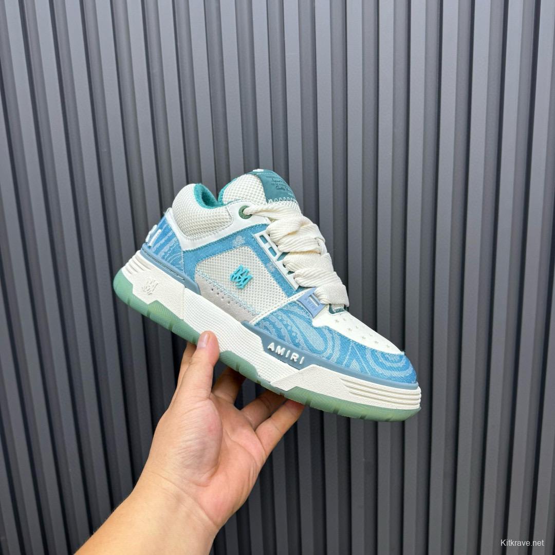2024 Unisex Amiri Blue White Mesh Leather Sneakers MJ00360