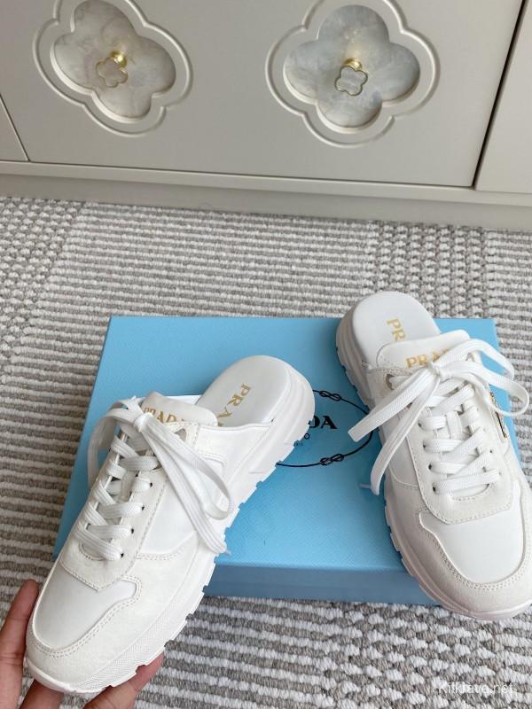 2025 Women Prada White Leather Sneakers LY00290