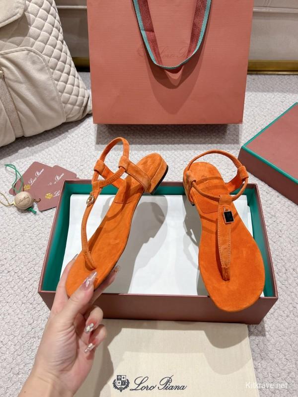 2025 Slippers Loro Piana Orange Suede Slippers LY00300