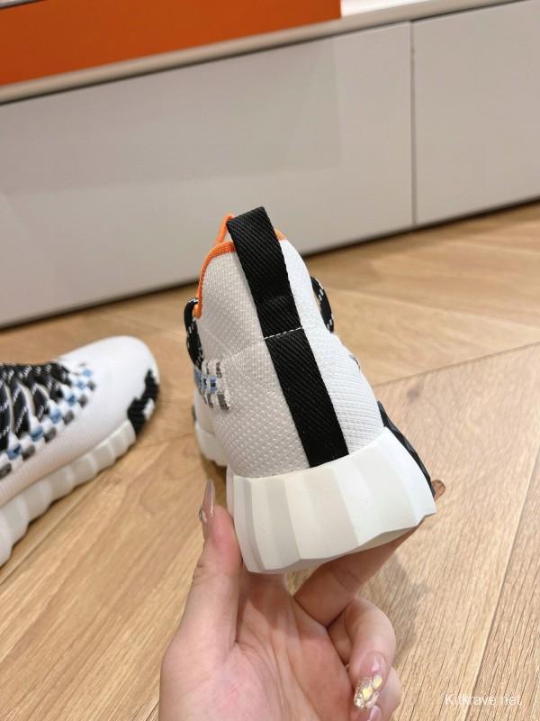 2024 Unisex Hermès White Black Orange Calf Suede Sneakers MJ00290