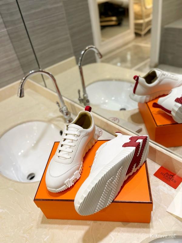 2024 Unisex Hermès white red leather sneakers