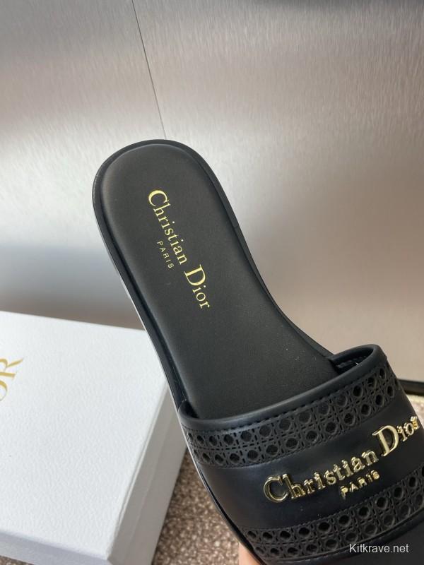 2025 Women Dior Black Leather Slides